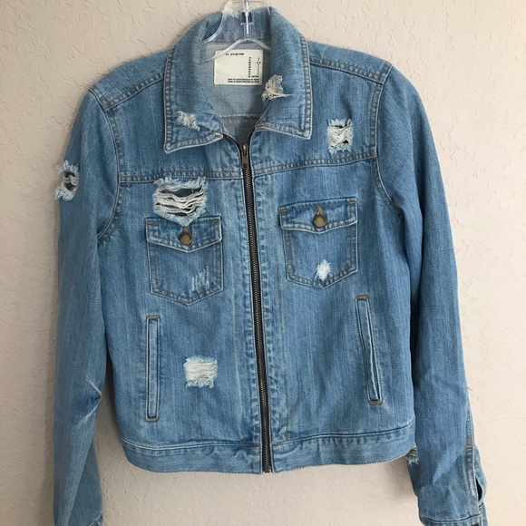 life in progress Jackets & Blazers - Distressed Zip Up Medium Wash Jean Jacket